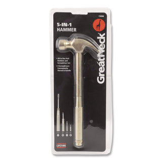 Great Neck® 5-in-1 Carpenter's Hammer with Nesting Handle Containing Four Screwdrivers, 6.5" Long Gold Handle (GNS19006)