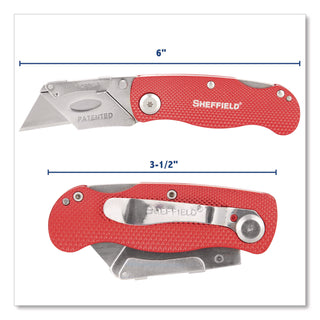Sheffield Quick Change Lock Back Utility Knife, 1.25" Blade, 3.5" Aluminum Handle, Red (GNS12614)