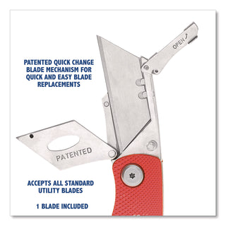 Sheffield Quick Change Lock Back Utility Knife, 1.25" Blade, 3.5" Aluminum Handle, Red (GNS12614)
