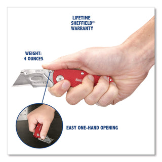 Sheffield Quick Change Lock Back Utility Knife, 1.25" Blade, 3.5" Aluminum Handle, Red (GNS12614)