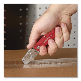 Sheffield Quick Change Lock Back Utility Knife, 1.25" Blade, 3.5" Aluminum Handle, Red (GNS12614)