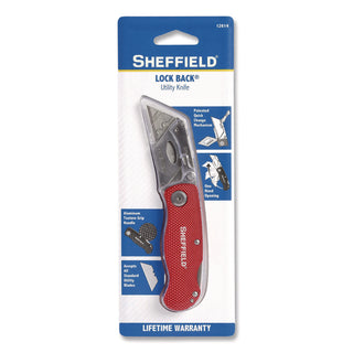 Sheffield Quick Change Lock Back Utility Knife, 1.25" Blade, 3.5" Aluminum Handle, Red (GNS12614)