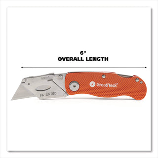 Great Neck® Quick Change Lock Back Utility Knife, 3.5" Aluminum Handle, Orange (GNS74201)