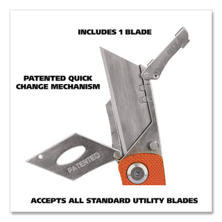 Great Neck® Quick Change Lock Back Utility Knife, 3.5" Aluminum Handle, Orange (GNS74201)