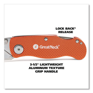 Great Neck® Quick Change Lock Back Utility Knife, 3.5" Aluminum Handle, Orange (GNS74201)