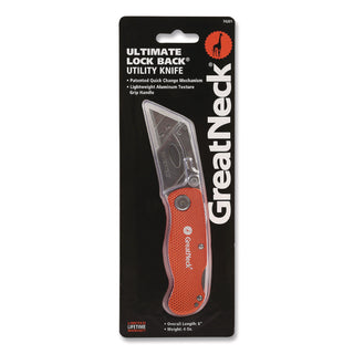 Great Neck® Quick Change Lock Back Utility Knife, 3.5" Aluminum Handle, Orange (GNS74201)