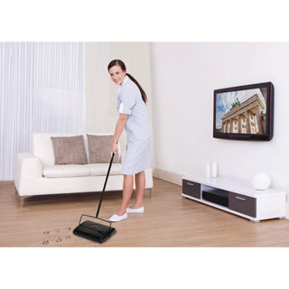 Alpine Industries Manual Triple Brush Carpet and Floor Sweeper, 42.5" Handle, Black (ALHALP469BLKNEW)