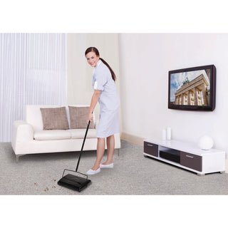 Alpine Industries Manual Triple Brush Carpet and Floor Sweeper, 42.5" Handle, Black (ALHALP469BLKNEW)