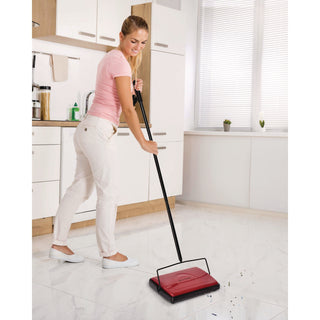 Alpine Industries Manual Triple Brush Carpet and Floor Sweeper, 42.5" Handle, Red (ALHALP469REDNEW)