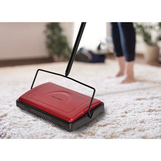 Alpine Industries Manual Triple Brush Carpet and Floor Sweeper, 42.5" Handle, Red (ALHALP469REDNEW)