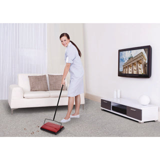 Alpine Industries Manual Triple Brush Carpet and Floor Sweeper, 42.5" Handle, Red (ALHALP469REDNEW)