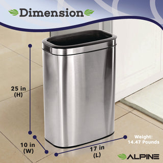 Alpine Industries Stainless Steel Rectangular Liner Open Top Trash Can, 10.5 gal, Brushed Stainless Steel (ALHALP47040L)
