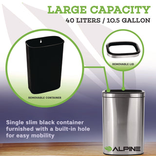 Alpine Industries Stainless Steel Rectangular Liner Open Top Trash Can, 10.5 gal, Brushed Stainless Steel (ALHALP47040L)