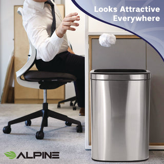 Alpine Industries Stainless Steel Rectangular Liner Open Top Trash Can, 10.5 gal, Brushed Stainless Steel (ALHALP47040L)