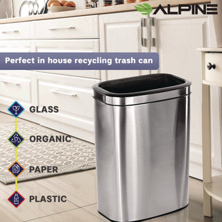 Alpine Industries Stainless Steel Rectangular Liner Open Top Trash Can, 10.5 gal, Brushed Stainless Steel (ALHALP47040L)