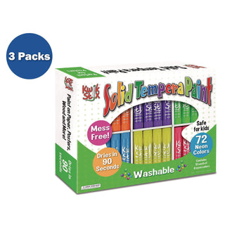 TPG Creations™ Kwik Stick Tempera Paint, 3.5", Assorted Neon Colors, 72/Pack, 3 Packs/Carton (TPG62603)
