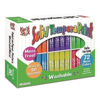 TPG Creations™ Kwik Stick Tempera Paint, 3.5", Assorted Neon Colors, 72/Pack, 3 Packs/Carton (TPG62603)