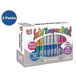 TPG Creations™ Kwik Stick Tempera Paint, 3.5", Assorted Metallic Colors, 72/Pack, 3 Packs/Carton (TPG62903)
