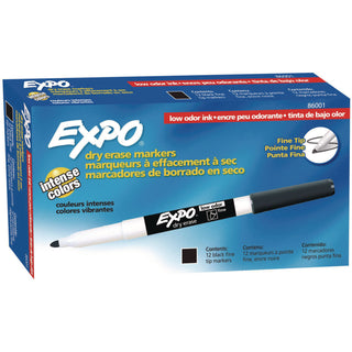 EXPO® Low-Odor Dry-Erase Marker, Fine Bullet Tip, Black, Dozen (SAN86001A)