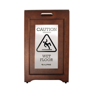 Alpine Industries 2-Sided Plated Wooden A-Frame Bilingual Wet Floor Sign, 15 x 2 x 24, Stainless Steel (ALHALP499SSB)