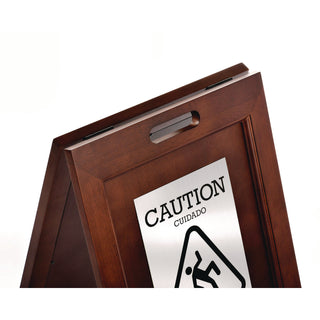 Alpine Industries 2-Sided Plated Wooden A-Frame Bilingual Wet Floor Sign, 15 x 2 x 24, Stainless Steel (ALHALP499SSB)