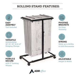 AdirOffice Blueprint Storage Cabinet Steel Vertical Plan Center, Assorted Document Sizes,15" x 27" to 47.25" x 32.5" to 57", Black (ALHI614BLK)