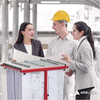 AdirOffice Blueprint Storage Cabinet Steel Vertical Plan Center, Assorted Document Sizes, 15" x 27" to 47.25" x 32.5" to 57", Red (ALHI614RED)