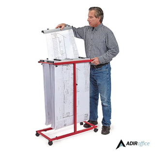 AdirOffice Blueprint Storage Cabinet Steel Vertical Plan Center, Assorted Document Sizes, 15" x 27" to 47.25" x 32.5" to 57", Red (ALHI614RED)