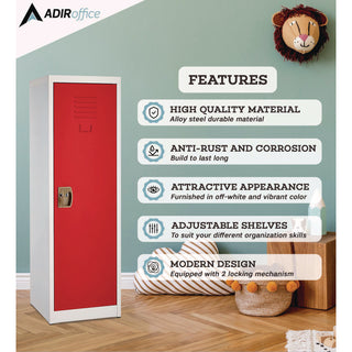 AdirOffice Steel Storage Locker, 1 Compartment, 15 x 15 x 48, Red (ALHI62901RED)