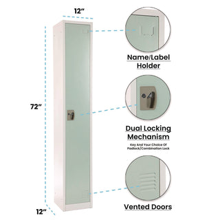 AdirOffice Steel Storage Locker, 1 Compartment, 12 x 12 x 72, Misty Green (ALHI629201MGRN)