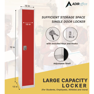AdirOffice Steel Storage Locker, 1 Compartment, 12 x 12 x 72, Red (ALHI629201RED)