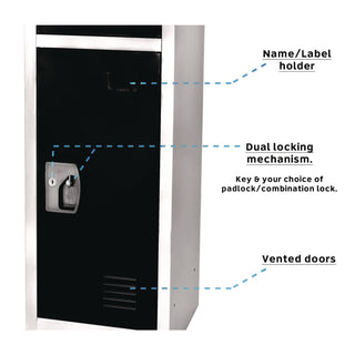 AdirOffice Steel Storage Locker, 3 Compartment, 12 x 12 x 72, Black (ALHI629203BLK)