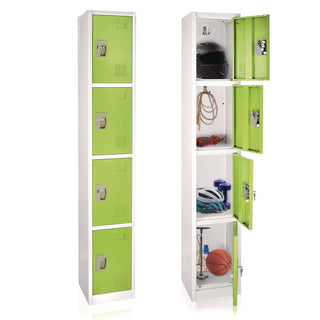 AdirOffice Steel Storage Locker, 4 Compartment, 12 x 12 x 72, Green (ALHI629204GRN)
