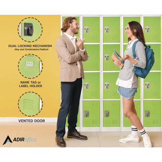 AdirOffice Steel Storage Locker, 4 Compartment, 12 x 12 x 72, Green (ALHI629204GRN)