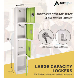 AdirOffice Steel Storage Locker, 4 Compartment, 12 x 12 x 72, Green (ALHI629204GRN)