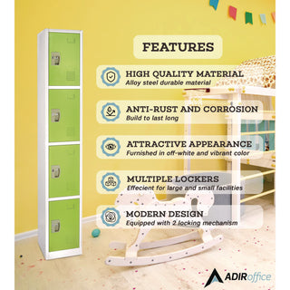 AdirOffice Steel Storage Locker, 4 Compartment, 12 x 12 x 72, Green (ALHI629204GRN)