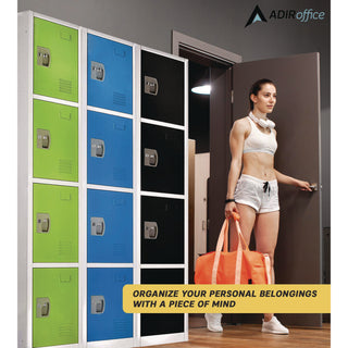 AdirOffice Steel Storage Locker, 4 Compartment, 12 x 12 x 72, Green (ALHI629204GRN)