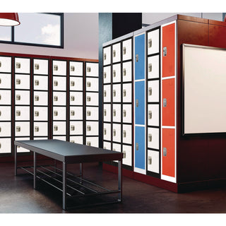 AdirOffice Steel Storage Locker, 6 Compartment, 12 x 12 x 72, Black Body/White Doors (ALHI629206BW)