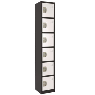 AdirOffice Steel Storage Locker, 6 Compartment, 12 x 12 x 72, Black Body/White Doors (ALHI629206BW)