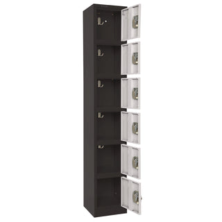 AdirOffice Steel Storage Locker, 6 Compartment, 12 x 12 x 72, Black Body/White Doors (ALHI629206BW)