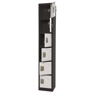 AdirOffice Steel Storage Locker, 6 Compartment, 12 x 12 x 72, Black Body/White Doors (ALHI629206BW)