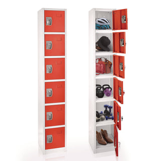 AdirOffice Steel Storage Locker, 6 Compartment, 12 x 12 x 72, Red (ALHI629206RED)