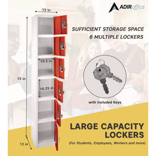 AdirOffice Steel Storage Locker, 6 Compartment, 12 x 12 x 72, Red (ALHI629206RED)