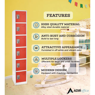 AdirOffice Steel Storage Locker, 6 Compartment, 12 x 12 x 72, Red (ALHI629206RED)