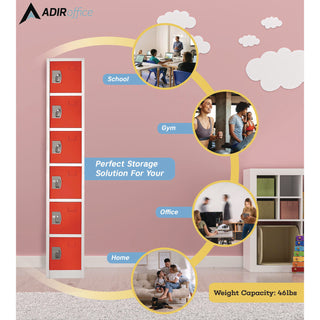 AdirOffice Steel Storage Locker, 6 Compartment, 12 x 12 x 72, Red (ALHI629206RED)