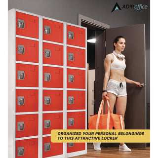 AdirOffice Steel Storage Locker, 6 Compartment, 12 x 12 x 72, Red (ALHI629206RED)