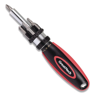 Great Neck® Ratcheting Screw/Nut Driver Set, Phillips/Slotted/Star Bits, 7" Long, Black/Red (GNS950DE)