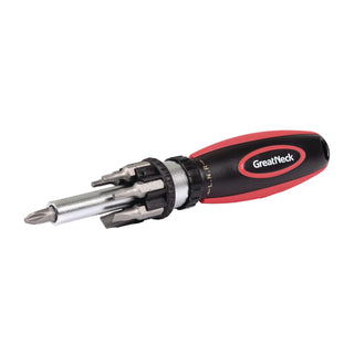 Great Neck® Ratcheting Screw/Nut Driver Set, Phillips/Slotted/Star Bits, 7" Long, Black/Red (GNS950DE)
