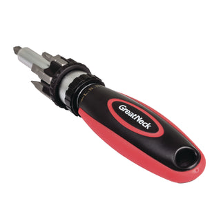 Great Neck® Ratcheting Screw/Nut Driver Set, Phillips/Slotted/Star Bits, 7" Long, Black/Red (GNS950DE)