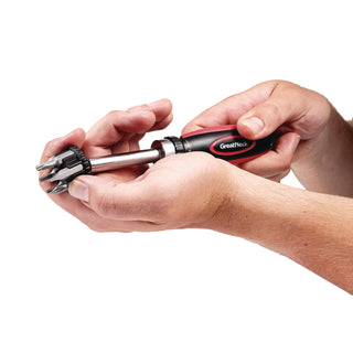 Great Neck® Ratcheting Screw/Nut Driver Set, Phillips/Slotted/Star Bits, 7" Long, Black/Red (GNS950DE)